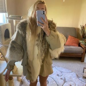 White fox and leather fur coat!!